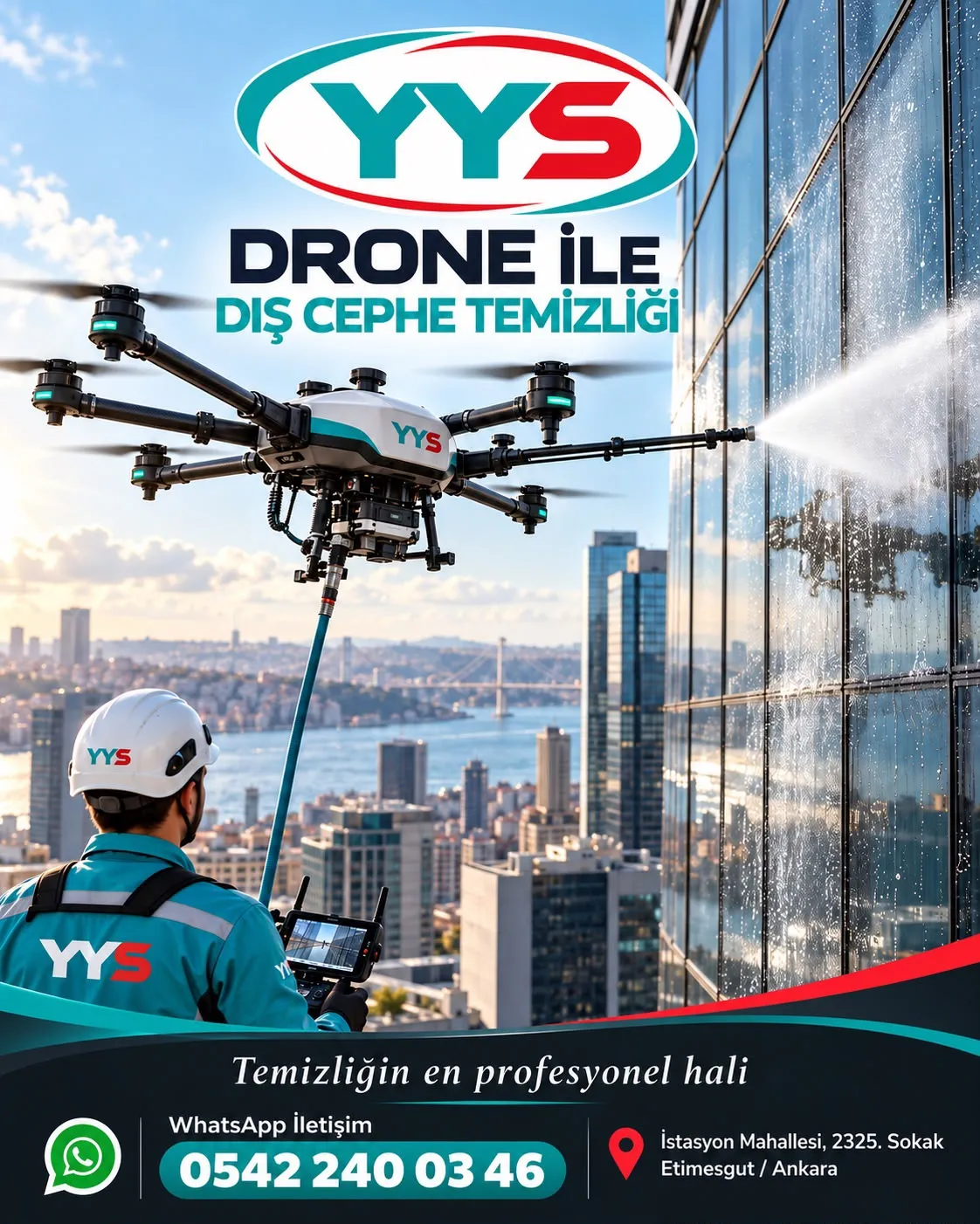 Drone ile dış cephe temizliği
